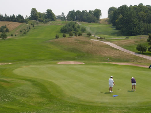 View down onto the green at the nineth